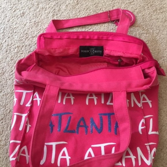 "Atlanta" Souvenir Mini Zip Travel Tote Bag Pink White Blue by Robin Ruth 9.5" - Picture 2 of 8